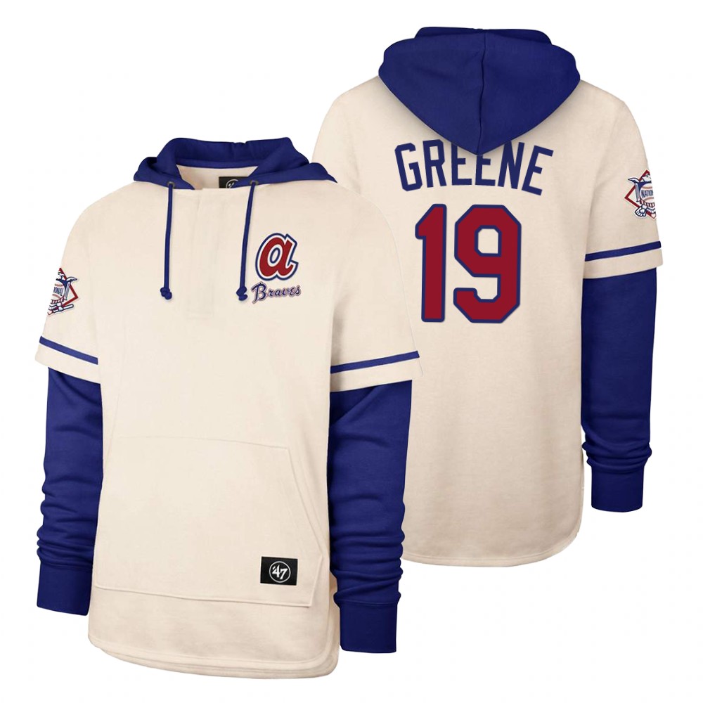 Men Atlanta Braves #19 Greene Cream 2021 Pullover Hoodie MLB Jersey